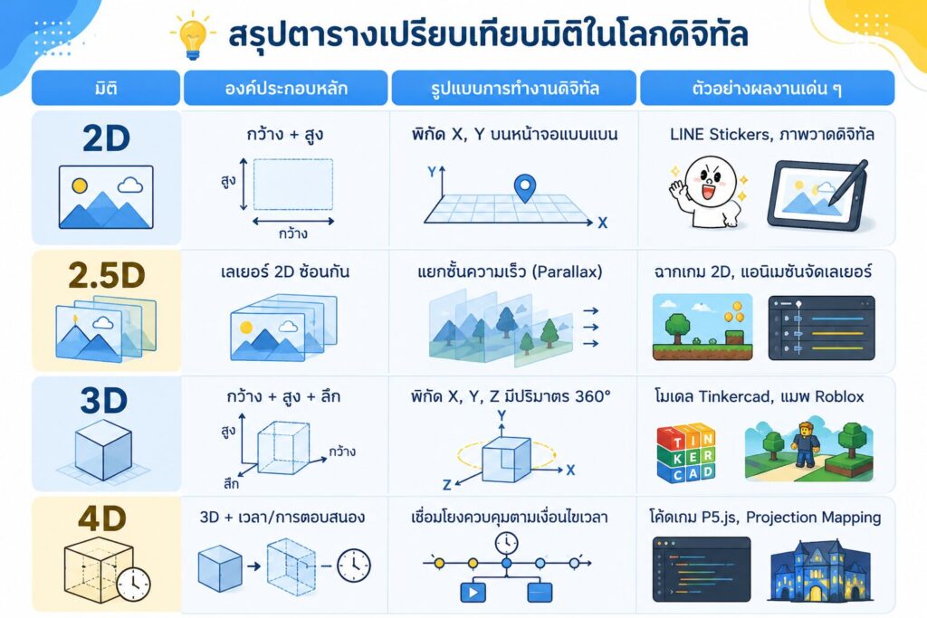 ตารางสรุปมิติภาพในโลกดิจิทัล by YNAC